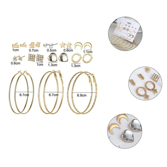 🌸12 Pair 14k Gold Plated Geometric Crystal Stud Earring Set Mix for Women, F271 - Picture 4 of 6